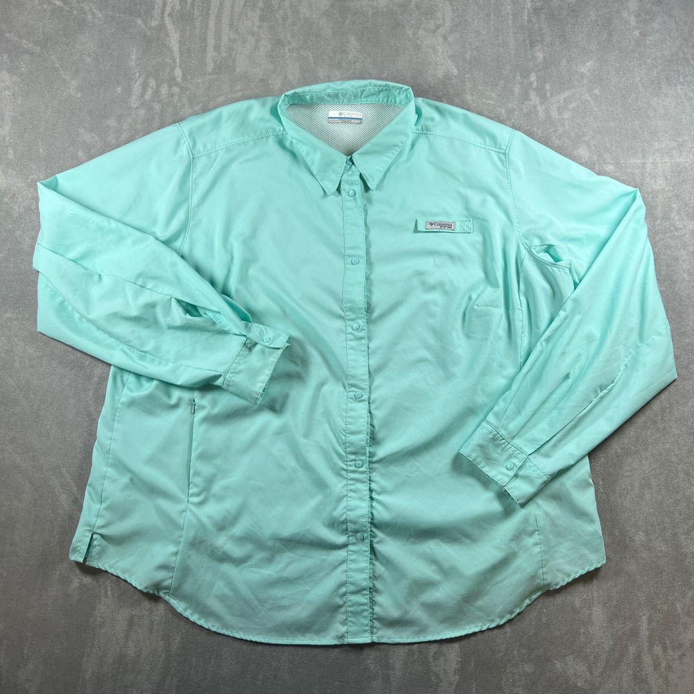 Columbia PFG Mens 2X Mint Green Long Sleeve Fishing Shirt Omni-Shade